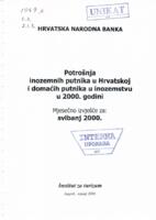 Potrošnja inozemnih putnika u Hrvatskoj i domaćih putnika u inozemstvu u 2000. godini: mjesečno izvješće za svibanj 2000,
