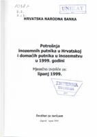 prikaz prve stranice dokumenta Potrošnja inozemnih putnika u Hrvatskoj i domaćih putnika u inozemstvu u 1999. godini: mjesečno izvješće za lipanj 1999,