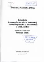 prikaz prve stranice dokumenta Potrošnja inozemnih putnika u Hrvatskoj i domaćih putnika u inozemstvu u 1999. godini: mjesečno izvješće za kolovoz 1999,