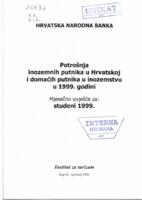 prikaz prve stranice dokumenta Potrošnja inozemnih putnika u Hrvatskoj i domaćih putnika u inozemstvu u 1999. godini: mjesečno izvješće za studeni 1999.