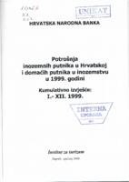 prikaz prve stranice dokumenta Potrošnja inozemnih putnika u Hrvatskoj i domaćih putnika u inozemstvu u 1999. godini: kumulativno izvješće: I-XII 1999,