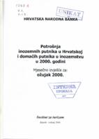 prikaz prve stranice dokumenta Potrošnja inozemnih putnika u Hrvatskoj i domaćih putnika u inozemstvu u 2000. godini: mjesečno izvješće za ožujak 2000,