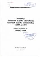 prikaz prve stranice dokumenta Potrošnja inozemnih putnika u Hrvatskoj i domaćih putnika u inozemstvu u 2000. godini: mjesečno izvješće za travanj 2000,