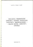 prikaz prve stranice dokumenta Procjena vrijednosti opreme i sitnog inventara poduzeća 'Brodokomerc - Grand hotel Adriatic', Opatija